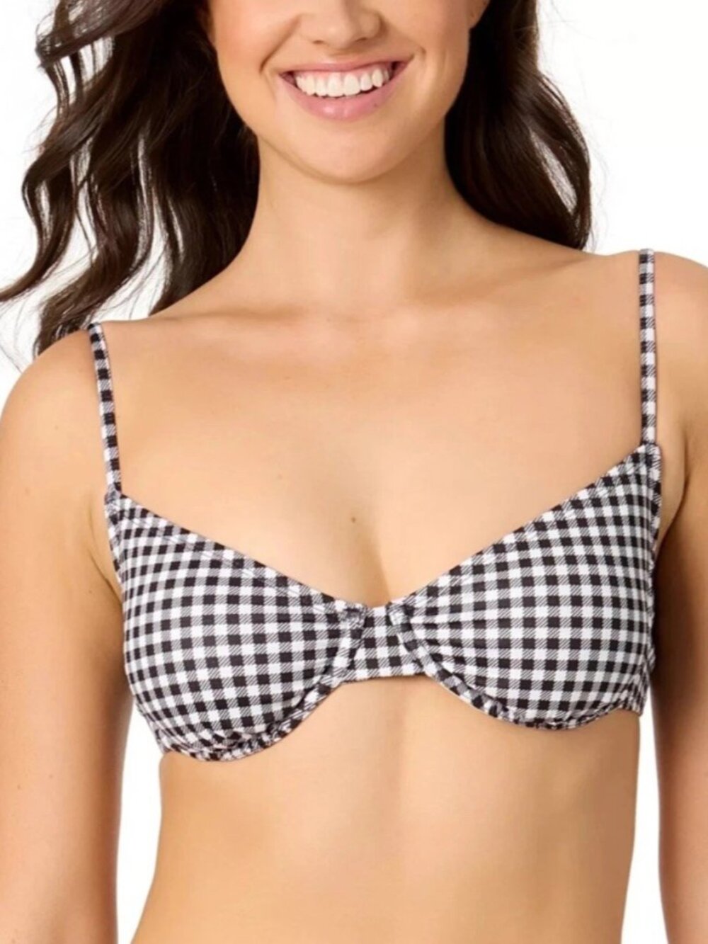 Salt + Cove Juniors' Plaid Underwire Bikini Top Color Black/White size  XL NEW
